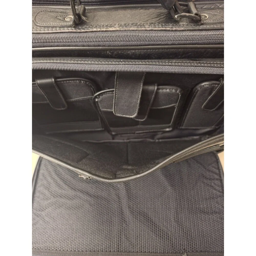 Case Tek Black Leather Laptop Briefcase Messenger Bag w/ Strap Organizer USA